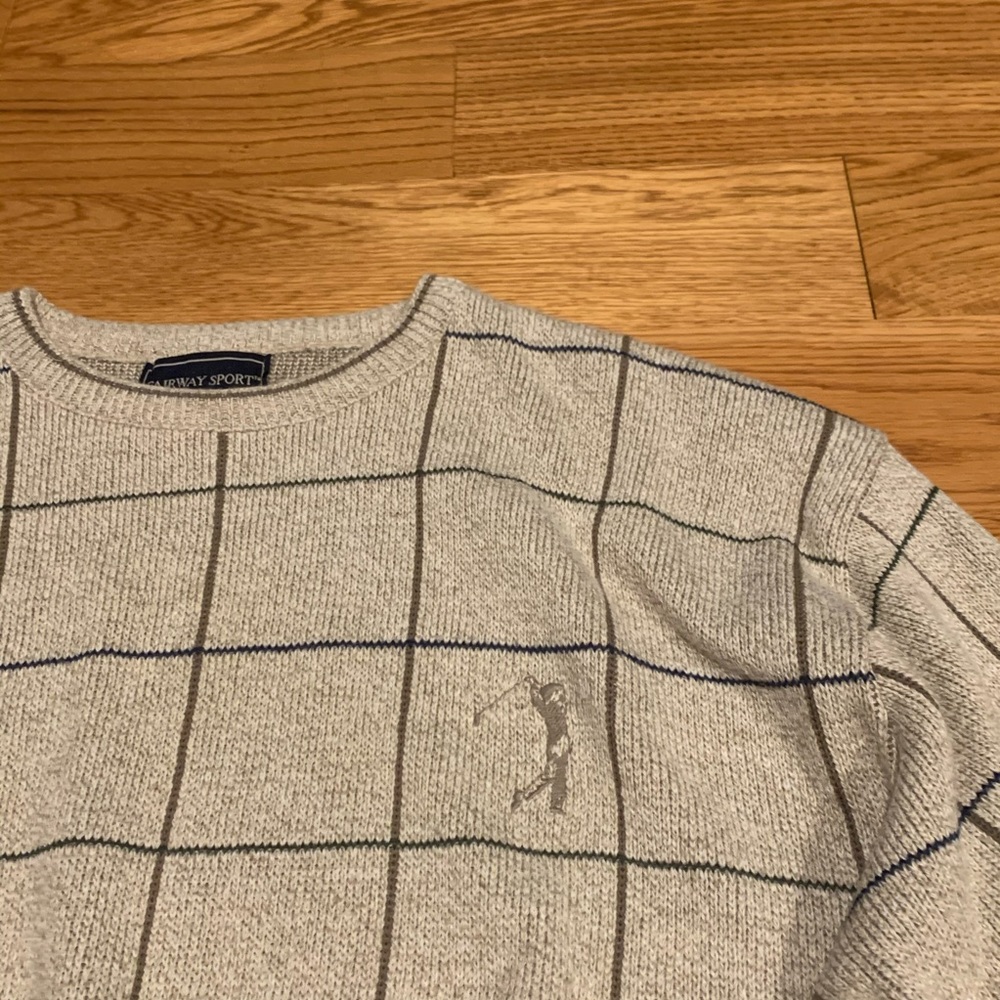 vtg fairway sport tan grid golfer sweater 💫 large - Picture 6 of 10